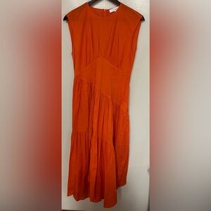 FRAME Beautiful bright orange dress size small gather seams